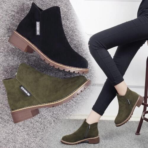 2020 new round toe mid heel side zipper ladies fashion boots fashion solid color short boots Martin boots women