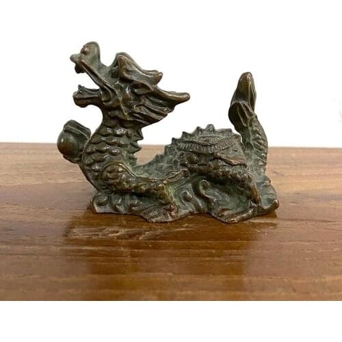 Antique Bronze Ornament Chinese Mythical Animal Dragon Statue Copper Figures Miniatures Pure Brass Dragon Paperweight Collection