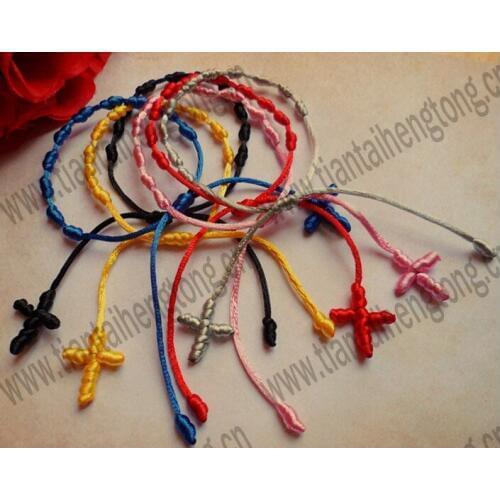 Free ship 50pcs/lot multicolored rope rosary bracelet/knot bracelet/cord bracelet/rosary bangle decenario bracelet special offer