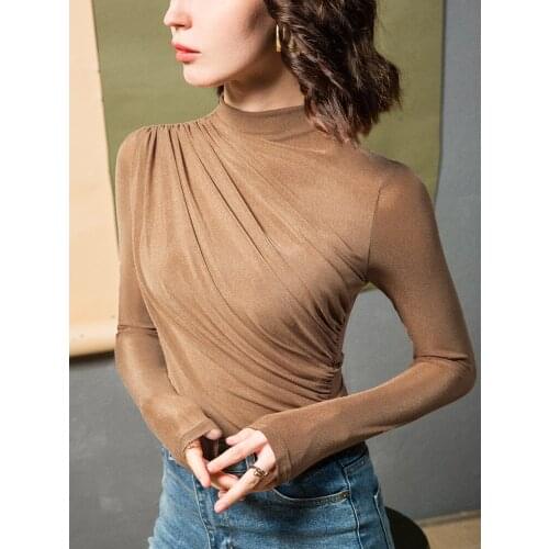 Fashion Simple Blouse Women Cotton V-neck Long Sleeve Shirts Autumn Casual Turtleneck Sweater Solid Color Slim Fit Warm Tops