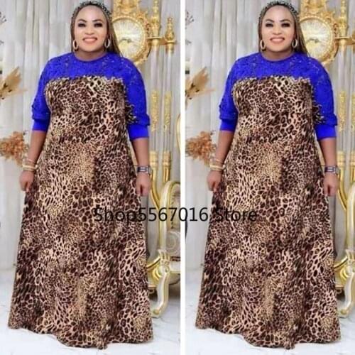 Elegant African Lace Dresses 2021 Dashiki Print O-Neck Long Robe Dress Vestido Party Style Bazin Riche Autumn Fashion Sexy Dress