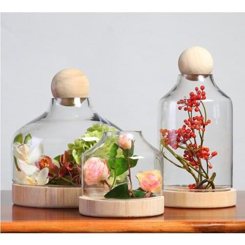 European Dust Cover Solid Wood Base Wooden Ball Transparent Glass Cover Creative Micro Landscape Cover Designer Glass Decoration