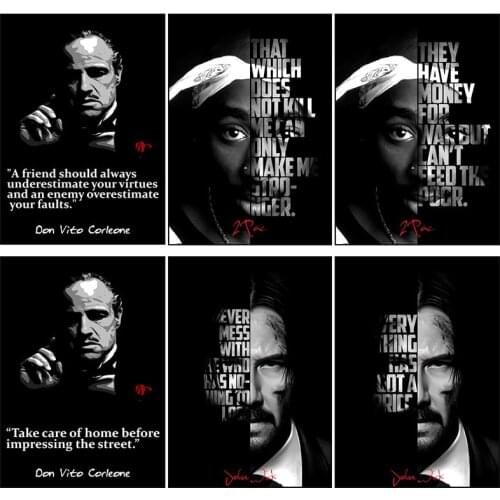 Canvas Painting Tupac Shakur Figure Godfather Portrait Inspirational Quotes Art Pictures Living Home Decoration Room Decor