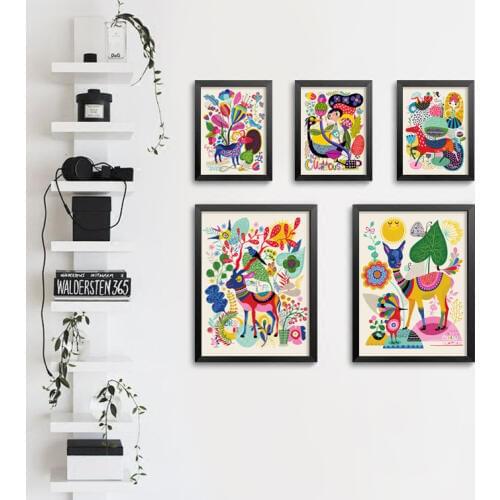 Elegant Poetry Simple Cartoon Animals Colorful World Canvas Painting Art Wall Print Picture Poster Mural Children Bedroom Decor