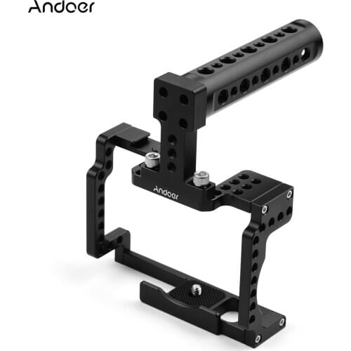 Anoder Camera Cage with Grip Handle Aluminum Alloy with Cold Shoe 1/4 3/8 Holes Compatible with Canon M50