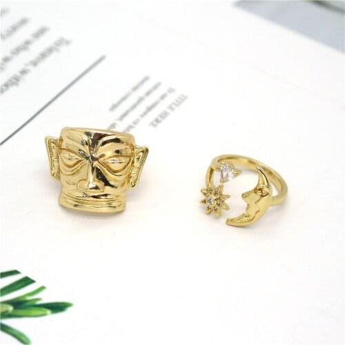 1PC Punk Rock Monster Zircon Star Moon Ring For Men Women Vintage Hiphop Smilely Moon Crystal Heart Open Finger Ring Jewelry