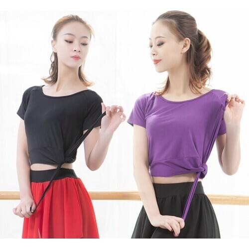 Adult Modal Short Sleeve Oriental Latin Belly Dance Crop Top T Shirt Costume for Sale Women Dancing Clothes Dancer Wear Clothing