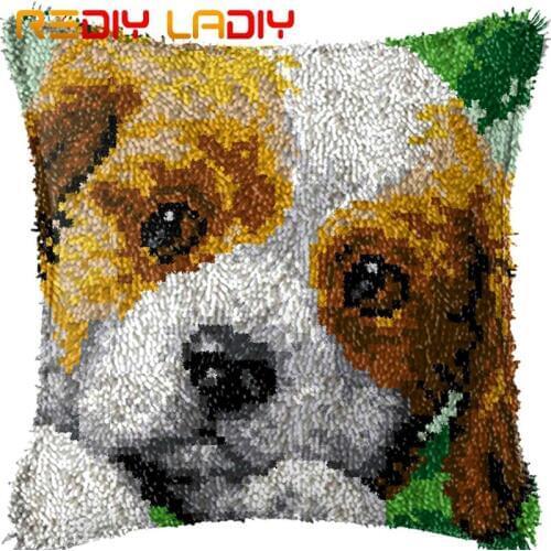Latch Hook Cushion Animals Dog Pillow Case Pre-Printed Color Canvas Acrylic Yarn Latched Hook Pillow Crochet Cushion Cover Kits