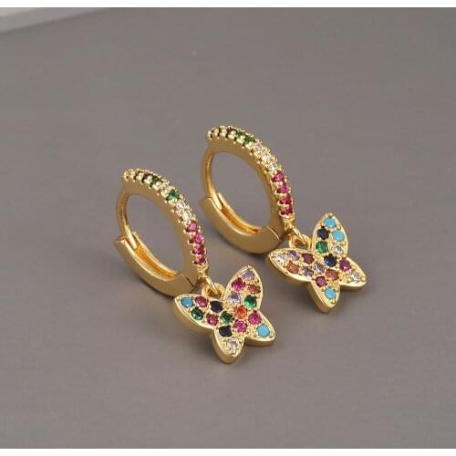 Micro-Inlaid Zircon Butterfly Earrings Fashion New Ladies Earrings Colorful Ear Buckles Studs Cute Earrings for Women 2021 Trend