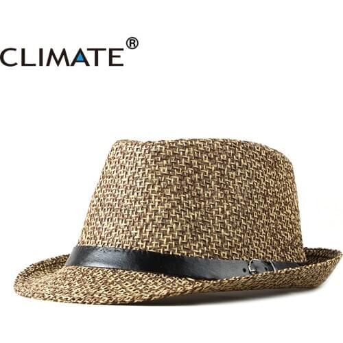 CLIMATE Men Summer Straw Fedora Men Vintage Straw Hat Paper Retro Cool Hat for Man Solid Fedoras Cap Men Hat Cap Fedora