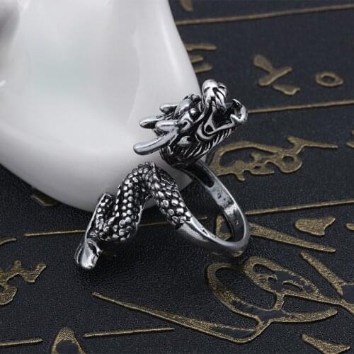 Retro Neo-Gothic Dragon Ring For Men Boys Titanium Stainless Steel Adjustable Punk Animal Male Metal Rings Vintage Jewelry Gifts