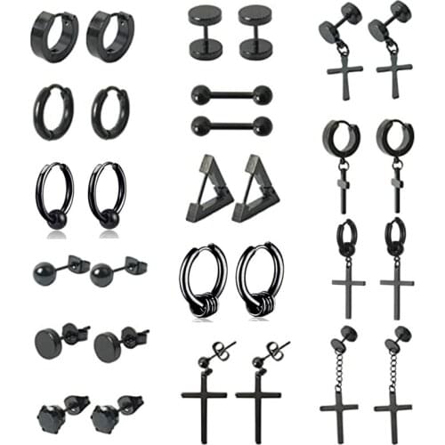 15 Pairs Of Stainless Steel Cross Earrings Set Hinged Pendant Cross Earrings For Men And Women