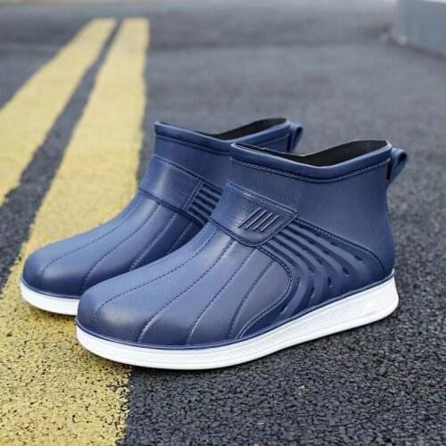 Non-slip rain boots mens short tube waterproof shoes low-top rain boots kitchen work rubber shoes fashion car wash water shoes
