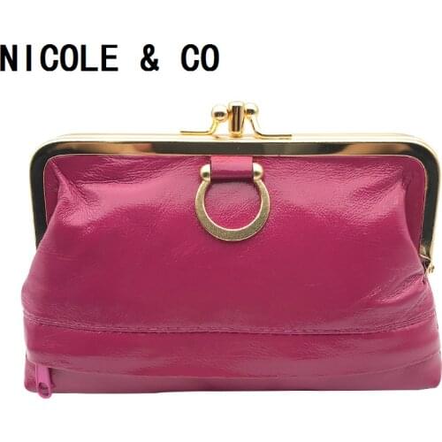 NICOLE & CO Original New Mini Coin Purse Women Genuine Leather Sheepskin Key Wallet Men Metal Hasp Card&ID Holder Bag Money Clip