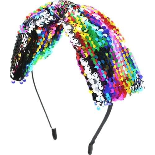 2021 NEW SPRING SUMMER STYLE fashion reverse sequince bow headband girls large bow fashion hairband with teeth