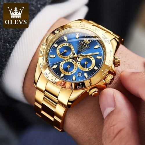 OLEVS Classic Gold Mens Watch Luxury Automatic Mechanical Stainless Steel Waterproof Multifunctional Business Watch Watch
