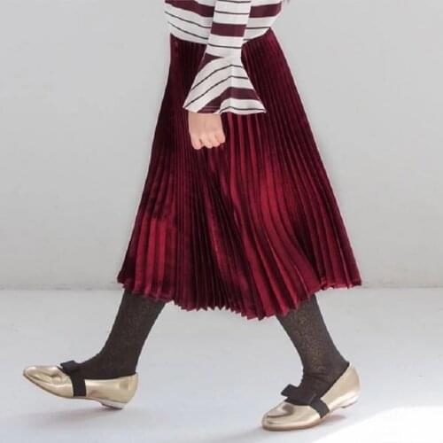 4-12Y New Fashion 2021 Kids Girls Skirts Summer Autumn Winter Children Clothing Solid Cotton Princess Party Pleated Long Skirt