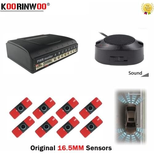 Koorinwoo Electromagnetic Car Parktronics 8 Front + back Original 13MM Flat Parking Sensors Alarm 12V Reverse Parking Assistance