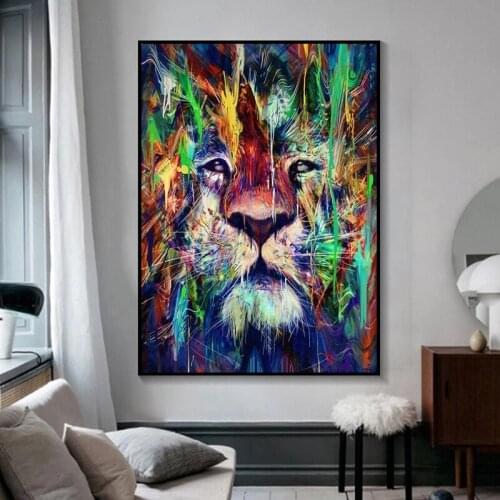 Lion Poster Abstract Graffiti Art Animal Canvas Painting On The Wall Scandinavian Modern Home Room Decor Mural Picture Frameless