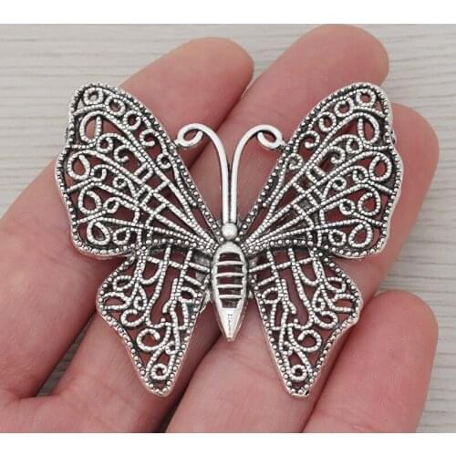 3 x Metal Large Hollow Butterfly Insect Charms Pendants for Necklace Jewelry Making Findings 54x50mm