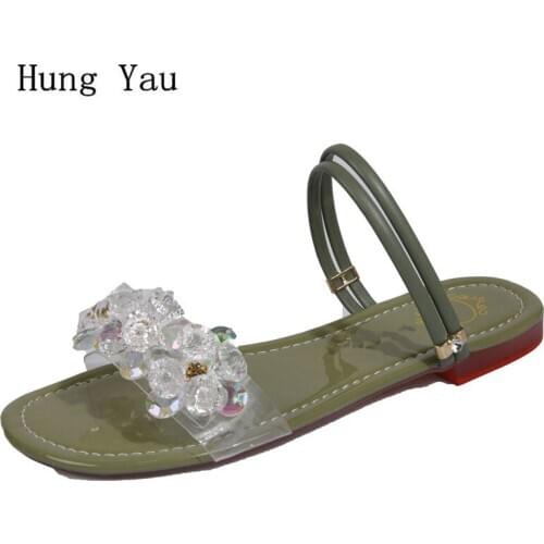 Women Sandals Flip Flops Slippers Flats Shoes Crystal Flower Summer Fashion Wedges Woman Slides Lady Casual Female