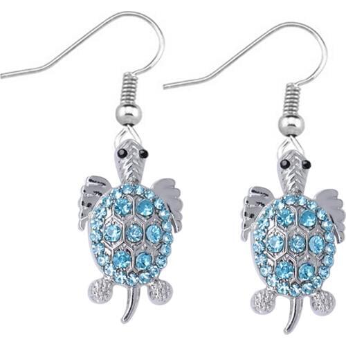 Shiny rhinestone crystal inlaid metal turtle pendant earring FIT female lucky animal exquisite jewelry eardrop