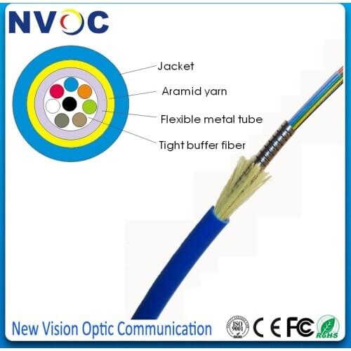 SM,G652D,0.6mm Tight Buffer Fiber,PVC Jacket,8Cores SM Indoor Outdoor Armored Fiber Cable,Armoured Accessing Building Cable