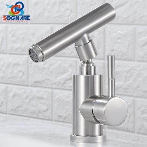 Contemporary Design Bathroom Sink Faucet Hot Cold Water Faucet Brushed Nickel Single Handle Bathroom Mixer Tap 304 Faucet Crane