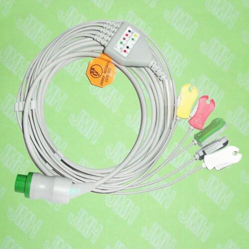 Compatible with 13pin Menen BPM-700M and Envoy ECG Machine the one-piece 5 lead cable and clip leadwir,AHA or IEC