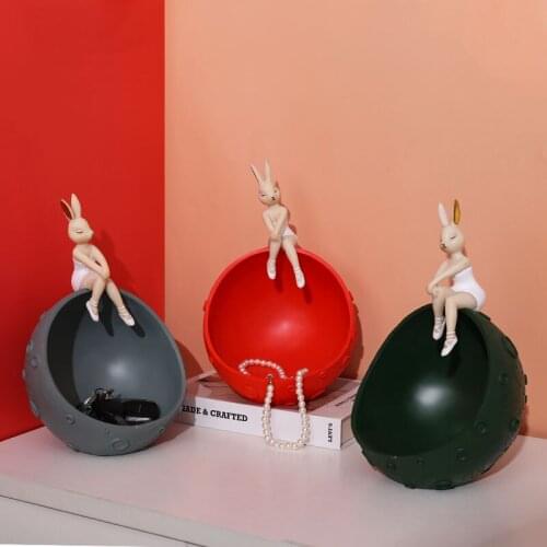 Modern Creative Resin Space Bunny Girl Sculpture Ornaments Home Living Room Entrance Key Candy Small Object Storage Crafts Decor