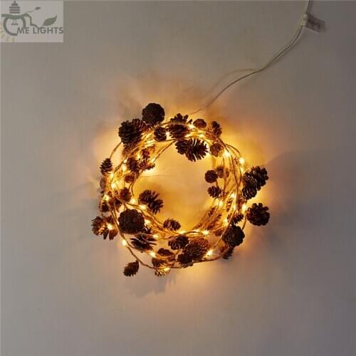 5M Copper Lights with Twine Cone Pinecone Fairy led string Lights AA Battery Operate Garland lights for Xmas Holiday Tree