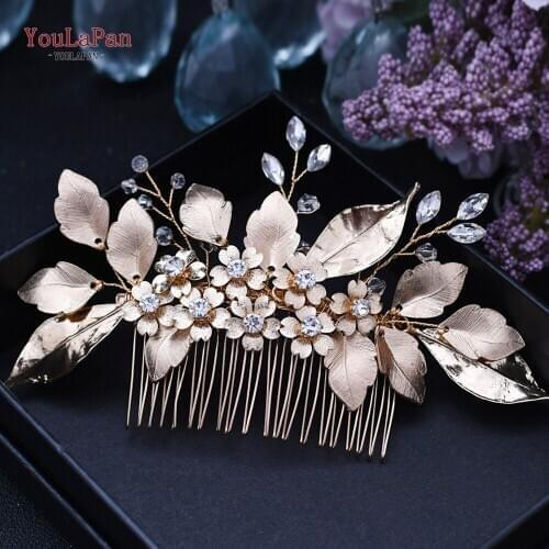 YouLaPan HP297 Bridal Hair Flower Comb Crystal Hair Comb Wedding Hair Clips Women Bride Side Hair Piece Bridal Headpiece Gold