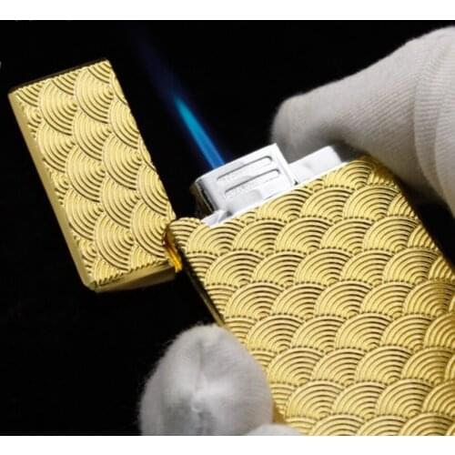 Funny waves Embossed butane Inflatable gas cigarette lighter windproof direct Jet torch flame cigar smoking igniter (no gas)