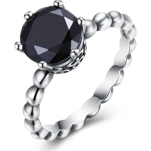 ZEMIOR Women Rings Sterling Silver 925 Fine Jewelry Personality Black 5A+ Cubic Zirconia Vintage Ring For Girlfriend New Arrival