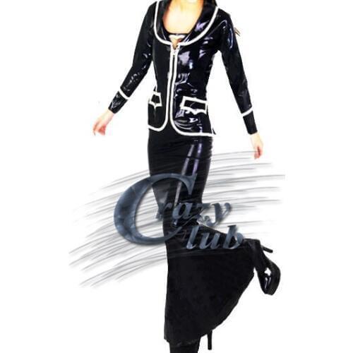 Crazy club_Customized Women Latex Uniform Clothes Fetish Long black latex dress long dress Rubber Fetish Hot Sale Fast Delivery
