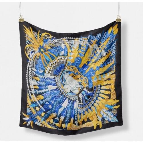 POBING Twill Silk Scarf Woman Feather Print Square Scarves Wraps Bandana Small Hijab Foulards Lady Tie Headband Neckerchief 53CM
