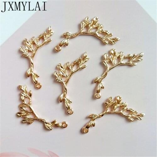 10 PCS 1.6cm*3.7cm Fashion Metal Alloy KC Gold Branch Pendant Charms Connectors For Jewelry Making