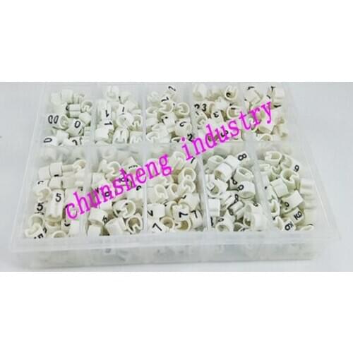 1000pcs/box EC-1 2.5mm2 10 different number 0-9 cable marker white color set