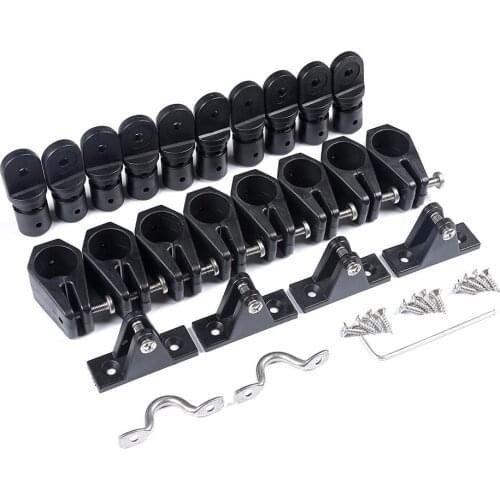24 Pcs 1 inch Boat Top Fittings Hardware Combo Black Nylon Bimini Caps Jaw Slides Deck Hinges Pad Eye w/Screws Black