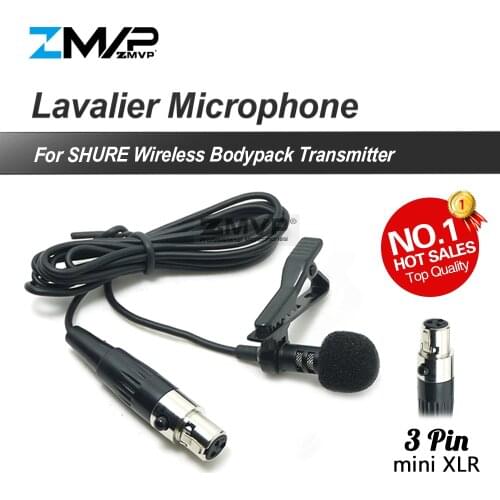 3pin mini XLR Professional Lapel Tie Clip Condenser Microphone Lavalier Mic For SHURE Wireless BodyPack Transmitter Lockable