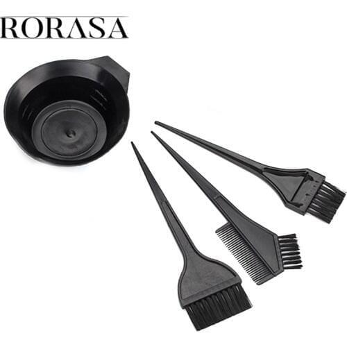 4Pcs/Set Hair Dye Colouring Brush Comb Black Plastic Mixing Bowl Barber Salon Hairdressing Hair Coloring Kits Pro Styling Tools