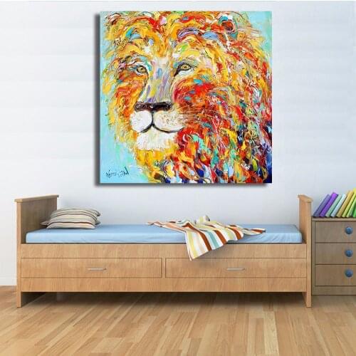 Handmade Abstract impressionism Colorful lion animal portrait painting Original palette knife oil painting on canvas home decor