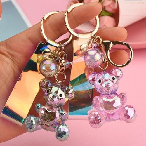 Acrylic Symphony Faceted Bear Keychain Pendant Color Leather String Accessories Bag Pendant Female Women Accessories Key Holder