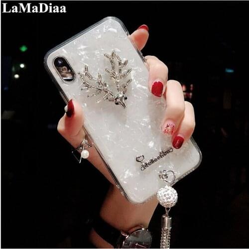 For iPhone XS Max XR Cute 3D Glitter Bling Diamond Pendant Soft Silicon Conch Cover For iPhone12 11 Pro MAX 6 6S 7 8 Plus X Case