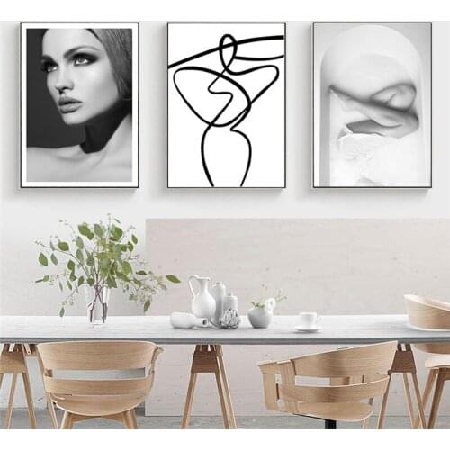 Black White Figure Canvas Painting Nordic Decor Poster Nordic Home Decor Girl Bedroom Living Room Minimalist Wall Art Picture