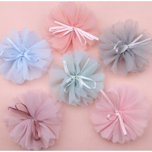 Free shipping 3pcs/Lot 8.5mm Chiffon Fabric Flowers with Ribbon Knot Bow Decor Girl Hair Jewelry DIY Garment Shoes Clip Decor