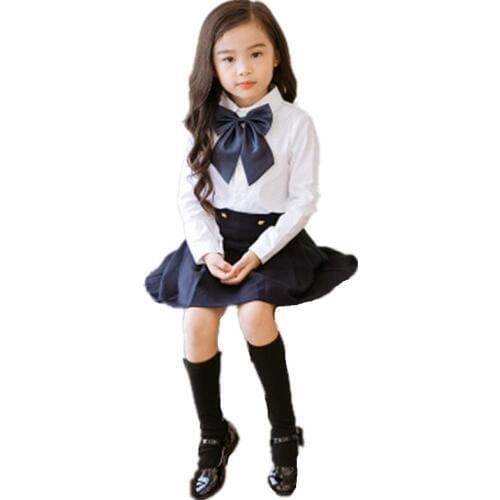 Kids School Clothes Sets Primary Students Costume Japanese Korean School Uniform Boys And Girls White Shirt+Navy Skirt Tie