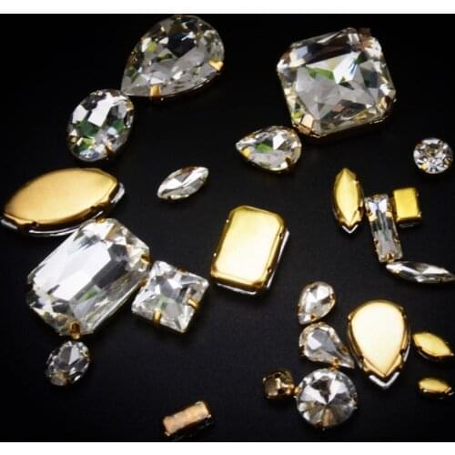 30pcs/Lot Clear Crystal Rhinestones With Gold Claw Setting Flatback Sewing For Wedding Dress Decoration DIY Garment/Shoes/Bags