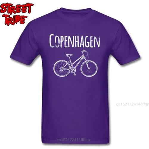 Swag Streetwear Copenhagen Men T-shirt Bicycle Moto Biker Tshirt Purple Cotton Fabric Mens Tops T Shirt Printed Tees Vintage