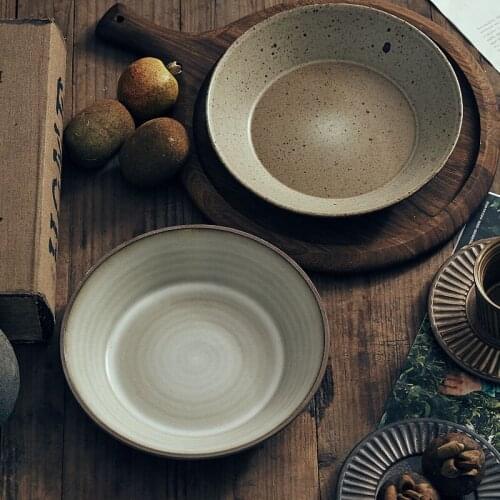 Rough Porcelain Plates Deep Soup Plate Handmade Kitchen Tableware China Dinnerware Bowl HH Art
